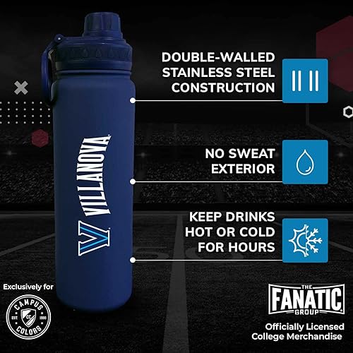 Vista 374 de Campus Colors Botella de agua de acero inoxidable de la NCAA, tapa giratoria, 24 onzas, clip de transporte, mantiene tus bebidas calientes o frías