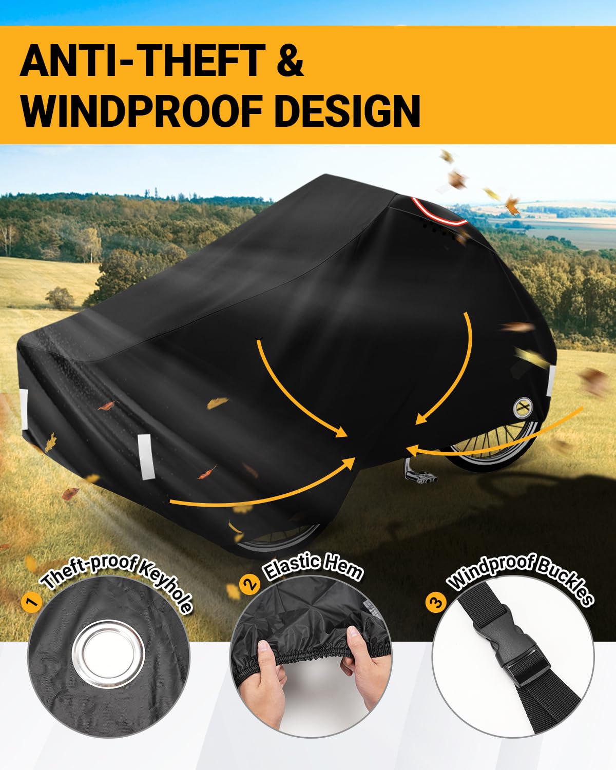 Housse de Protection Vélo Cargo Bache Velo Impermeable Exterieur Housse pour Vélo Cargo avec Bandes Réfléchissantes pour Triporteur 420D Oxford Protection UV 220x105x100cm