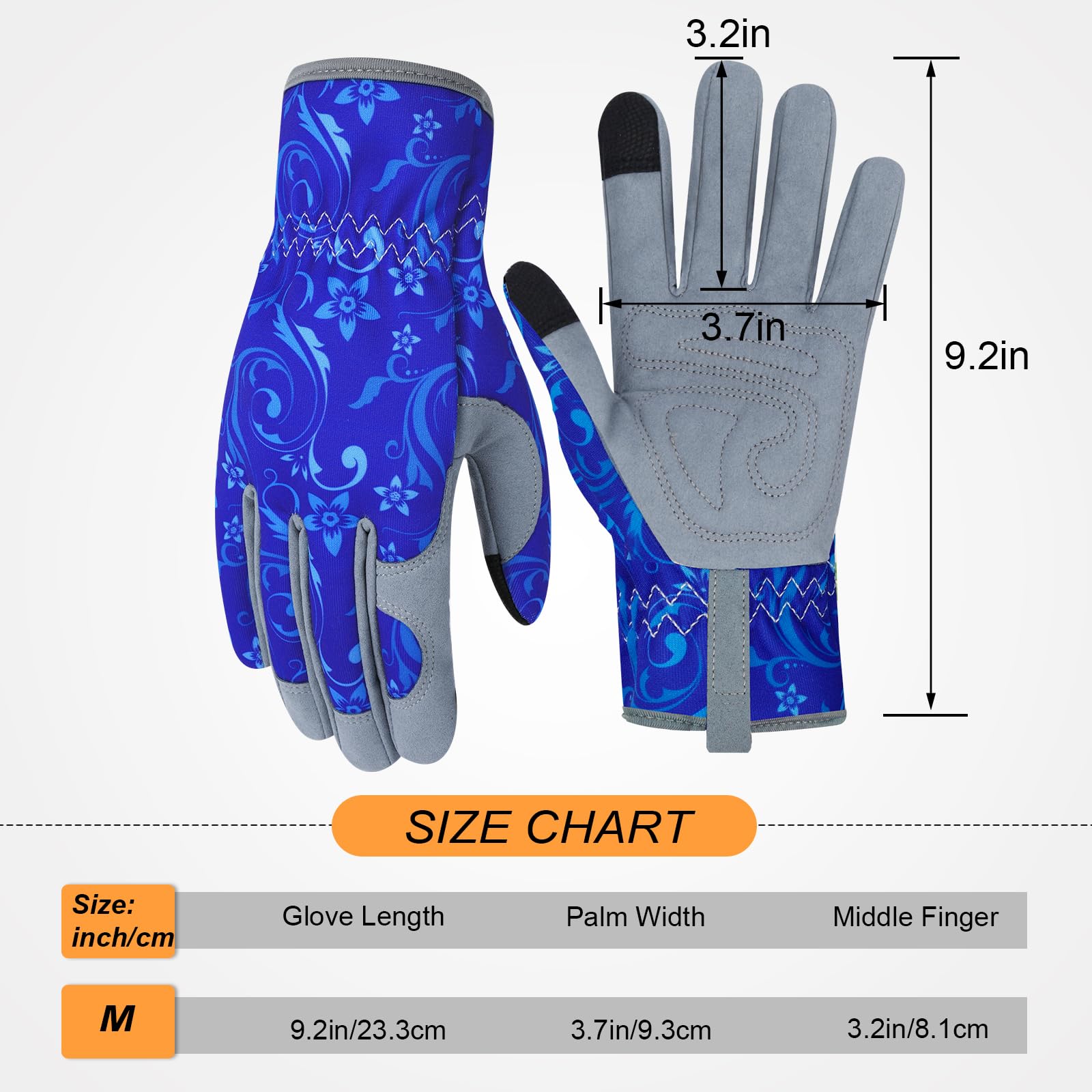 Gants de jardinage en cuir résistant pour femme - Anti-épines - Pour écran tactile - Cadeau de travail - Bleu - Taille M