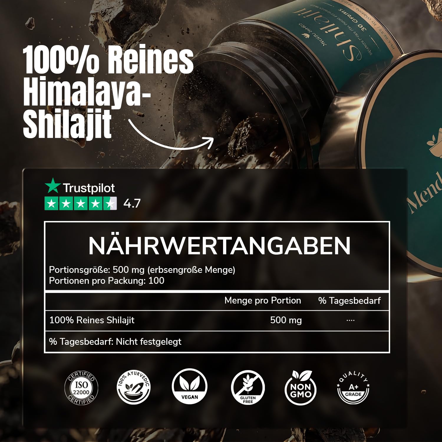Shilajit Harz Original 50g – Reines Himalaya Shilajit, laborgeprüft – Reich an Fulvinsäure, Huminsäuren & 85+ Mineralien – 166 Portionen – Vegan