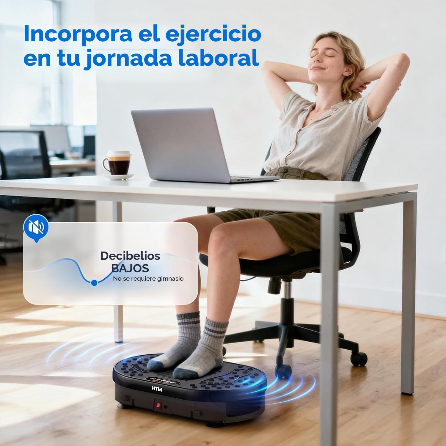 HTM Plataforma Vibratoria con Mando A Distancia, 120 Niveles De Velocidad, 9 Modos De Programa, Temporizador De 15 Minutos, Capacidad Máxima De 136 Kg, Vibration Plate Muscular Silenciosa y Compacta