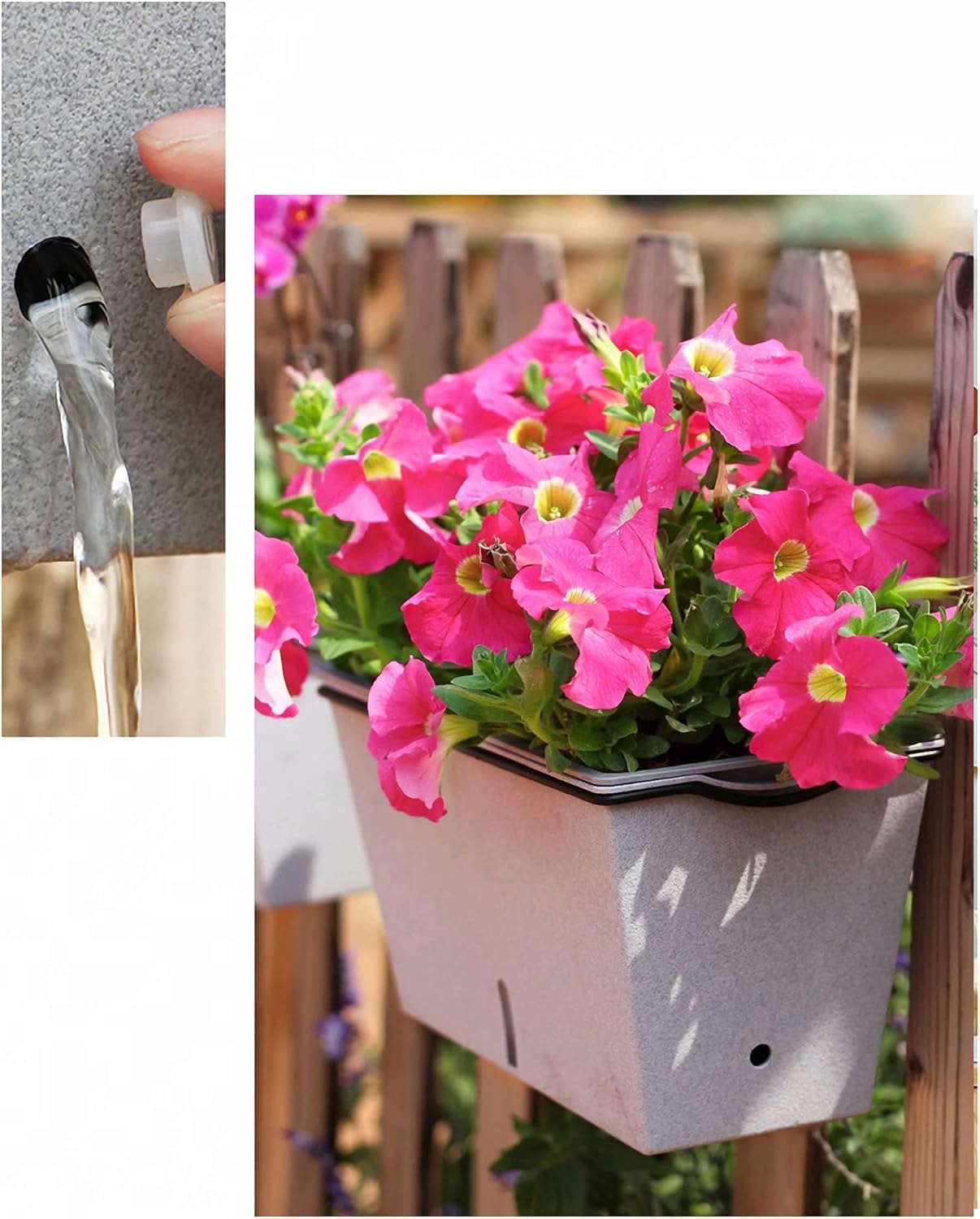Self Watering Planter Pots with Iron Hanging Shelf Indoor Outdoor Home Garden Herb Flower Pot for Hanging Railing Balcony Tabletop, 12x6.2+Hanging Shelf