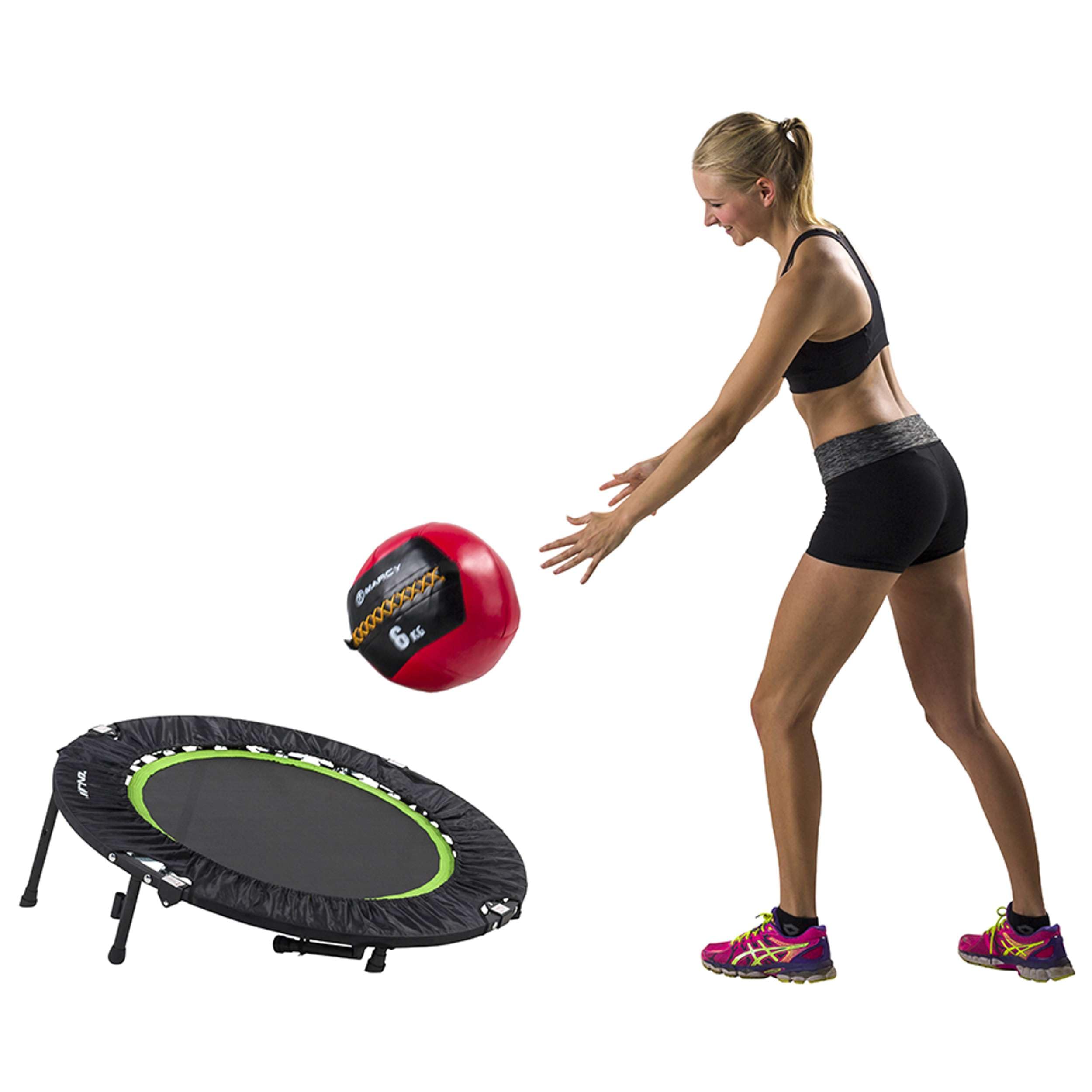 Tunturi Erwachsene klappbares Fitness Trampolin Ø 104cm mit Stange und Randabdeckung/Jumping Fitness Trampolin/Rebounder | Maximale Belastung 140 kg, Sprunghöhe 22 cm, Gewicht 11 kg, Faltmaß 40 x 75 x 10 cm