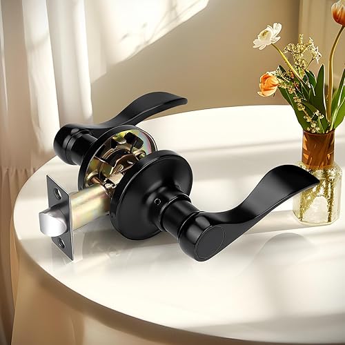 Probrico Manija de Puerta Negra Palancas de Puerta de Pasaje para Puertas de Armario y Pasillo Estilo Ondulado Manijas de Puerta Interior,