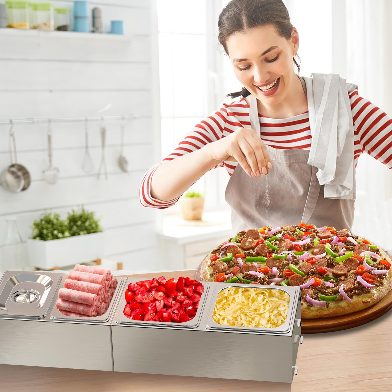 Denmay Lot de 2 grands récipients à pizza en acier inoxydable avec couvercle - Pour gastronomie, cuisine, barbecue et cuisine - Accessoires de buffet - Passe au lave-vaisselle