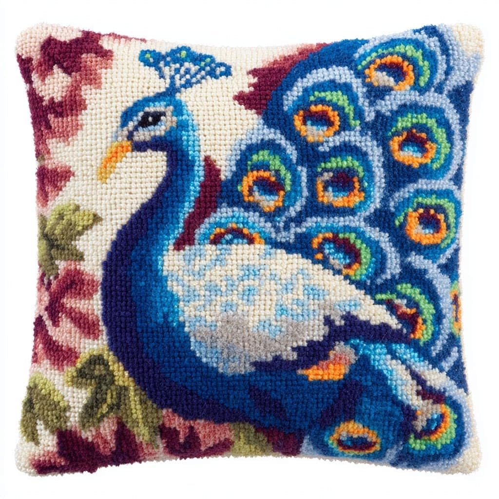 Henypt Latch Hook Pillow Case Embroidery Kits, Peacock
