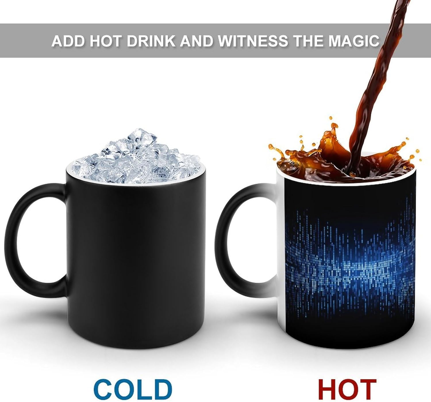 Color Changing Cups,The Blue Binary Printed 11 Oz Ceramic Cups for Birthday Men Women