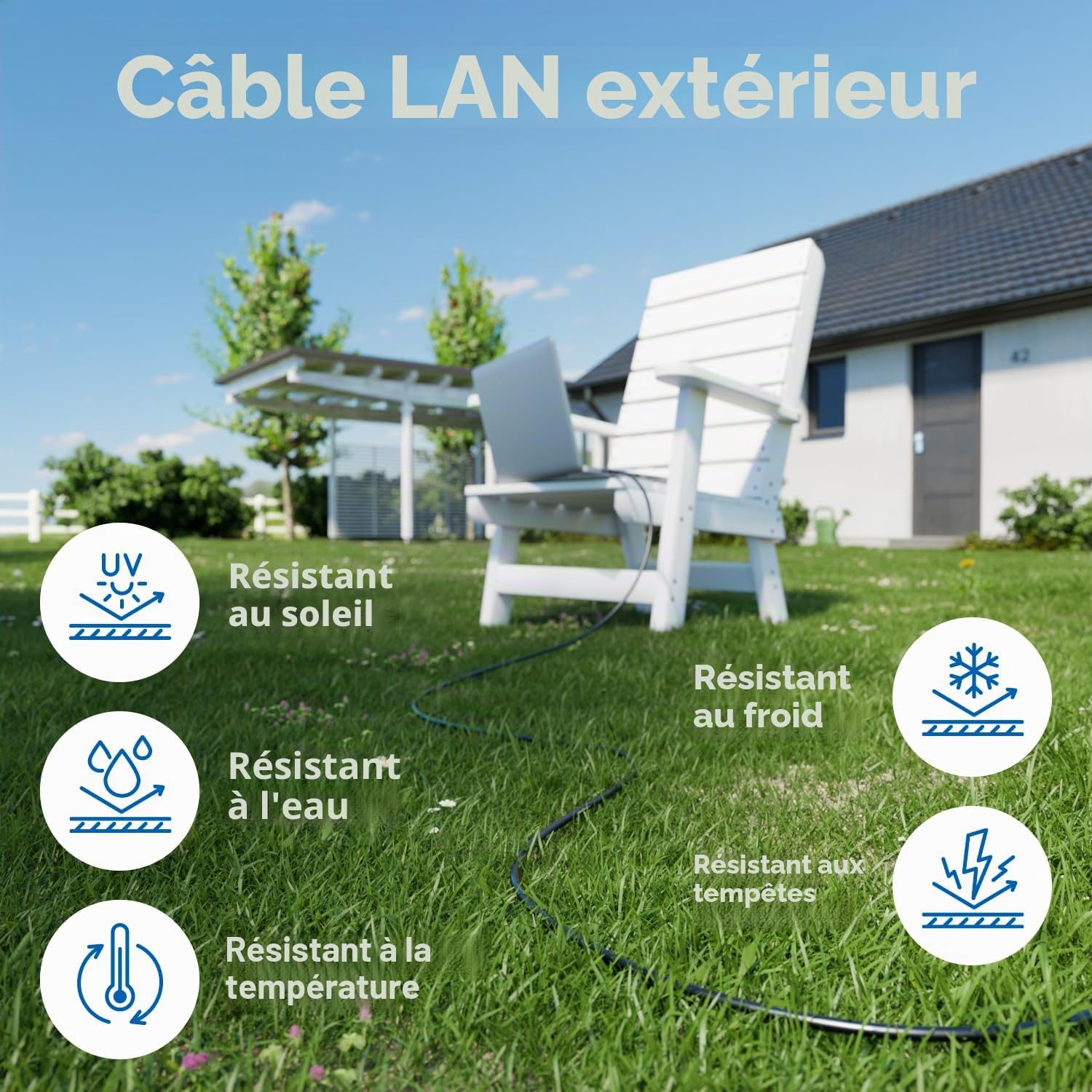 deleyCON 40m CAT7 Outdoor Câble Réseau pour Extérieur (10 Gbit/s, S/FTP Blindage, Cuivre) RJ45 Connecteur Ethernet LAN Câble Patch - Résistant Intempéries - pour Caméras, PoE, Camping etc.