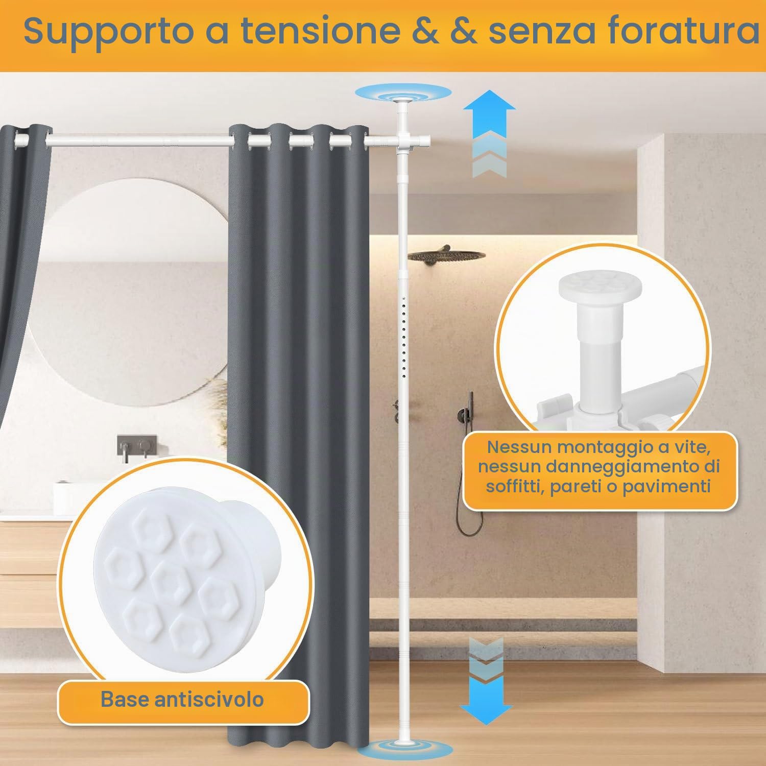 Divisorio Paravent Supporto Asta per Tende, Autoportante Separatore Ambienti Paravent Senza Tenda, L 70-177cm x A 122-305cm, Paravent Flessibile Regolabile Senza Forare, Schermo Privacy per Camera da