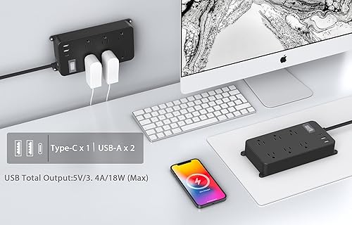 Miniatura 5 de Regleta de alimentación para exteriores resistente a la intemperie, puerto USB C de 20 W, cable de extensión impermeable, protector de