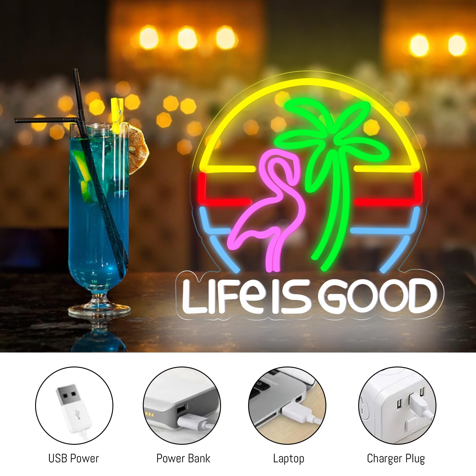 Flamingo Neon Schild Palme Bier Bar Neon Lichter für Wand LED Neon Licht Zeichen für Home Bar Cart Sommer Strand Restaurant Mann Höhle Bier Cafe Bistro Club Party Décor