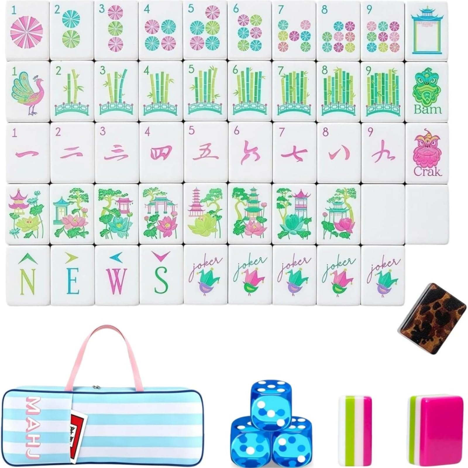 Pealeaf 4 Layer Mahjong Tiles Set - Complete American Mahjong Tiles Set with 160 Acrylic Tiles and Carrying Bag, Full Size Strategy Board Game for Adults, Family Game Nights and Social Play (A)