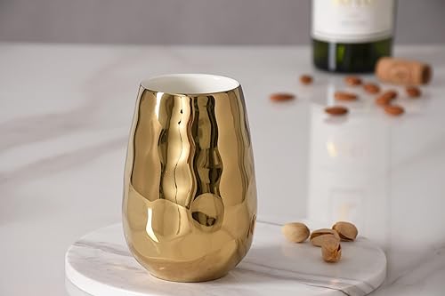 Miniatura 4 de Pampa Bay Vaso de vino de porcelana, 12 onzas, exterior metálico con acabado dorado, apto para horno y lavavajillas