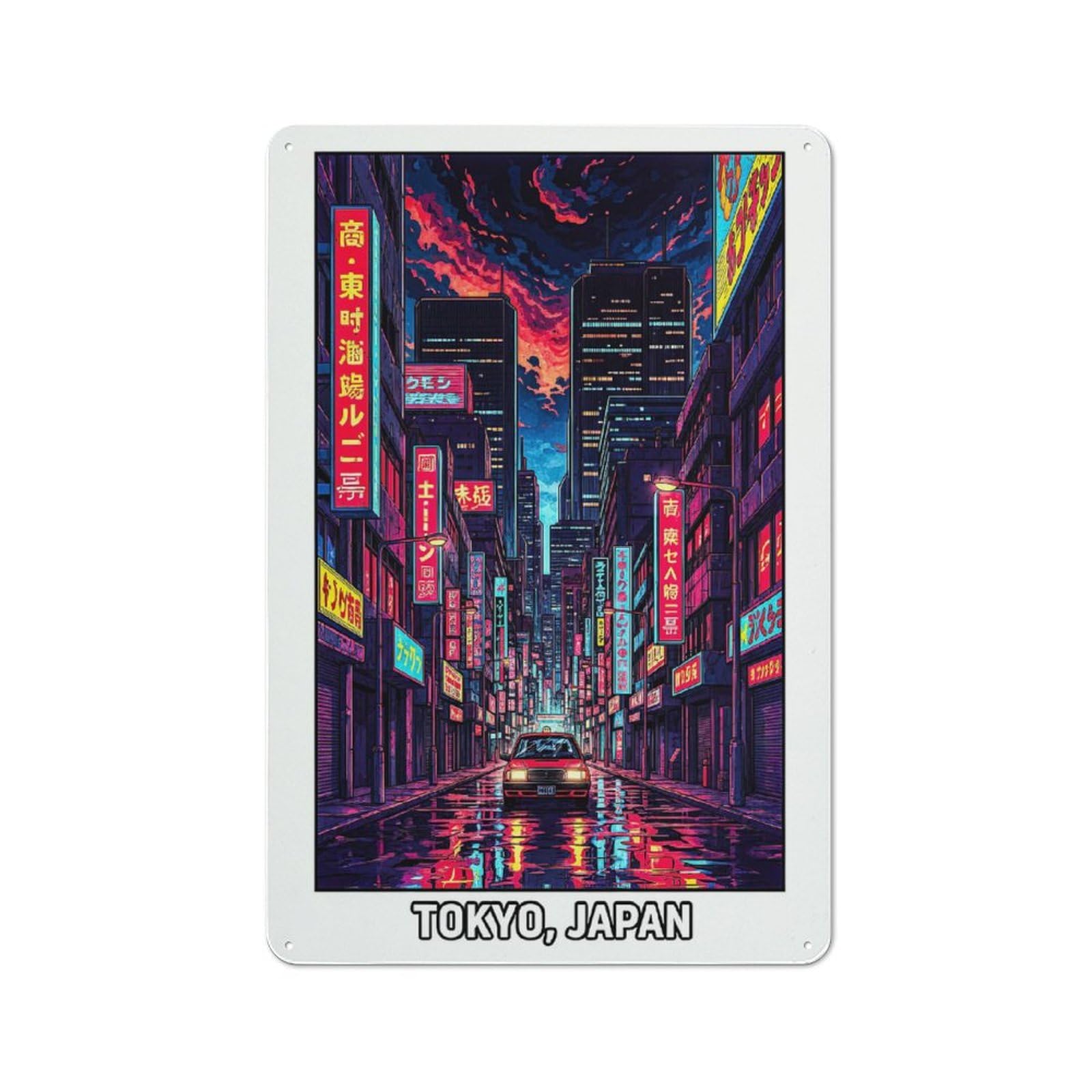 Junmoney Style-8 Classic Cyberpunk Tokyo Street Scene Metal Wall Plaque 30X20cm, Nostalgic Wall Art For Living Room, Hallway, Kitchen Or Cafe