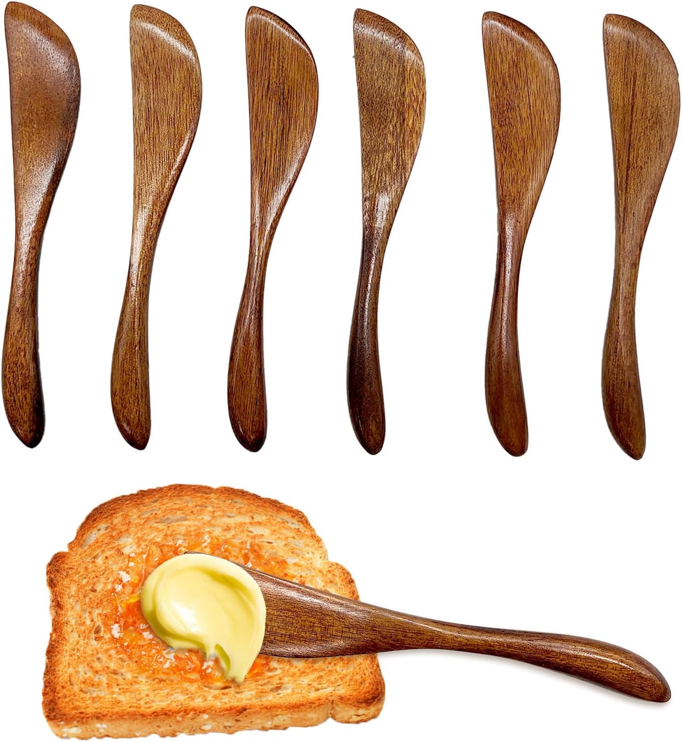 XQMMGO Set of 6 Wooden Butter Knives, Butter Knife, Cheese Knife, Jam Spoon, Spatula, Wooden Jelly Cheese Spreaders, Butter Spreader for Kitchen