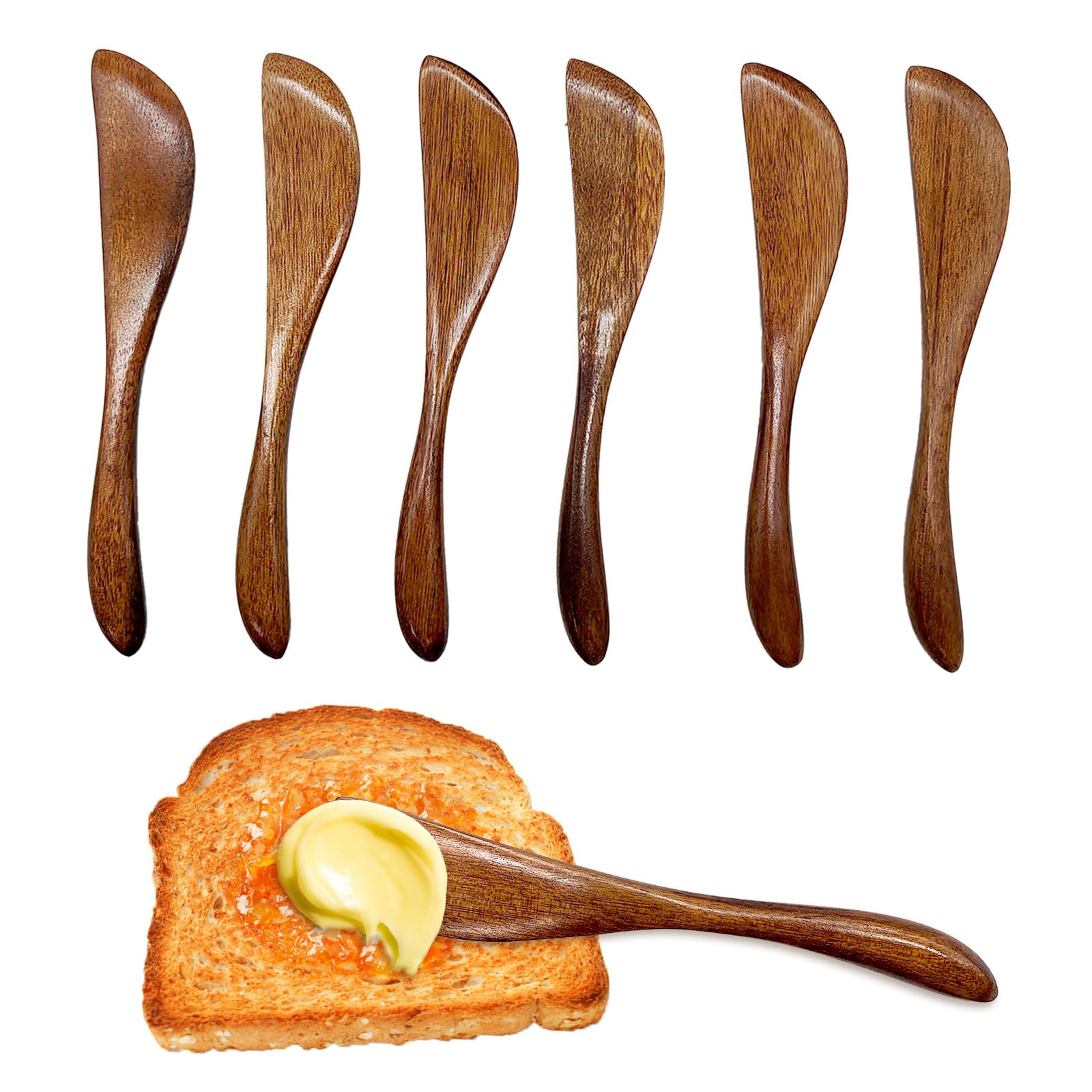 XQMMGO Set of 6 Wooden Butter Knives, Butter Knife, Cheese Knife, Jam Spoon, Spatula, Wooden Jelly Cheese Spreaders, Butter Spreader for Kitchen