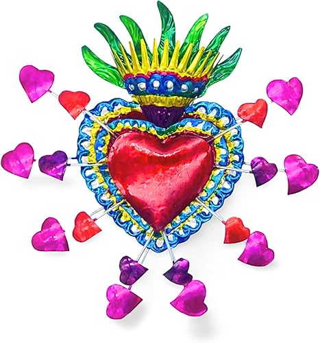 Milagro de corazón de hojalata en relieve Decoración de pared de arte popular mexicano Hecho a mano en México Dije Milagros Adorno de corazón