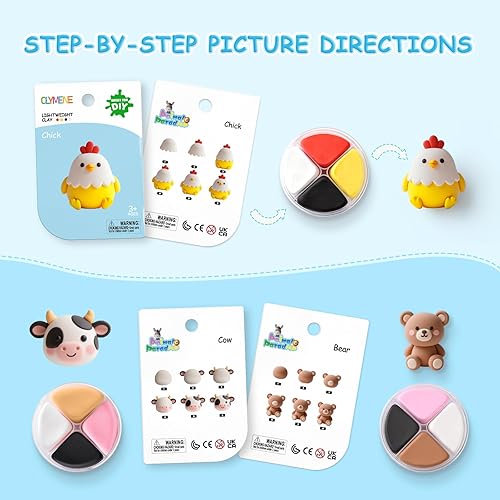 Miniatura 3 de CLYMENE Kit de arcilla seca al aire para niños, 12 animales de arcilla para modelar con herramientas y tutoriales, artes y manualidades, juguetes