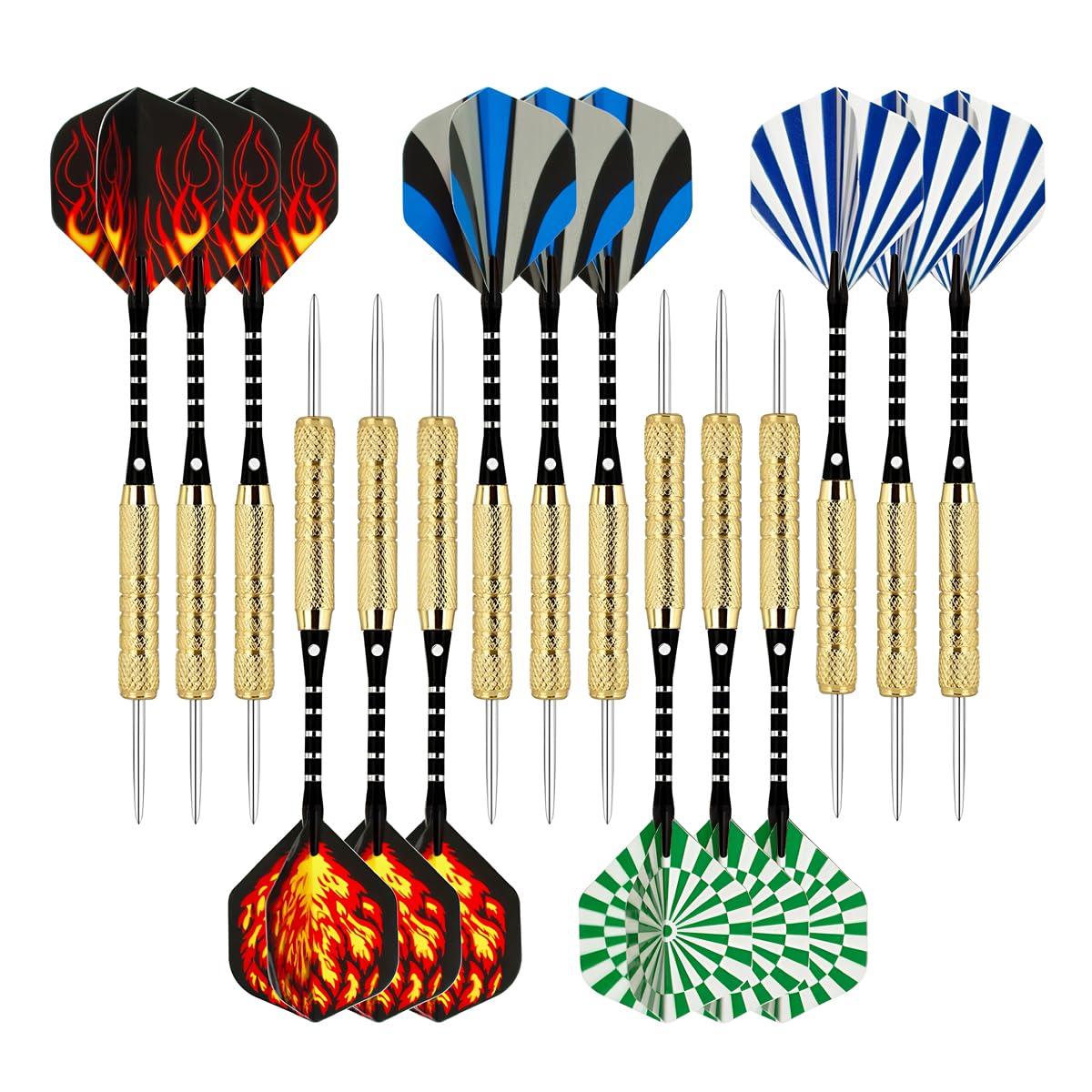 15 Pack Steel Tip Darts 18 Grams, Premium Darts Metal Tip Set with Aluminum Shafts, Standard Flights, Rubber O'Rings and Extra Dart Sharpener