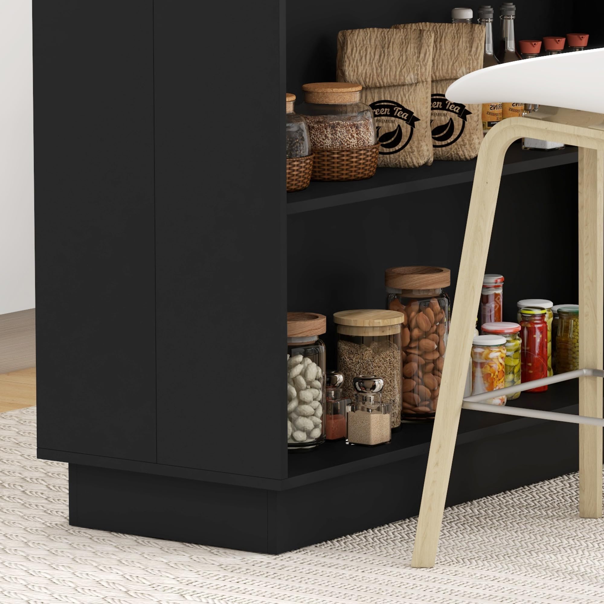 HOMCOM Isla de Cocina Mueble de Cocina con Estantes Ajustables 2 Estantes Abiertos y 2 Puertas Estilo Moderno Carga 100 kg 105x60x82 cm Negro y Roble
