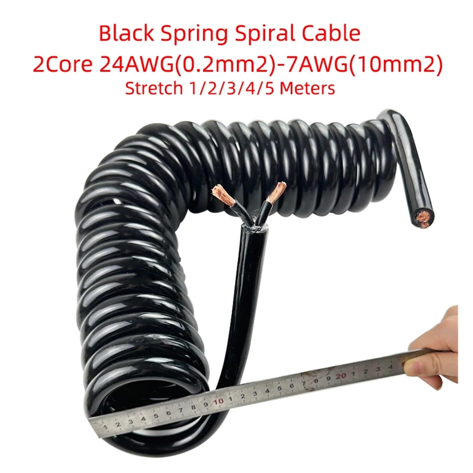 ARSMI Spring Spiral Black Câble 2Cores 24/22/20/18/1 7Awg Cordon de rallonge de câble