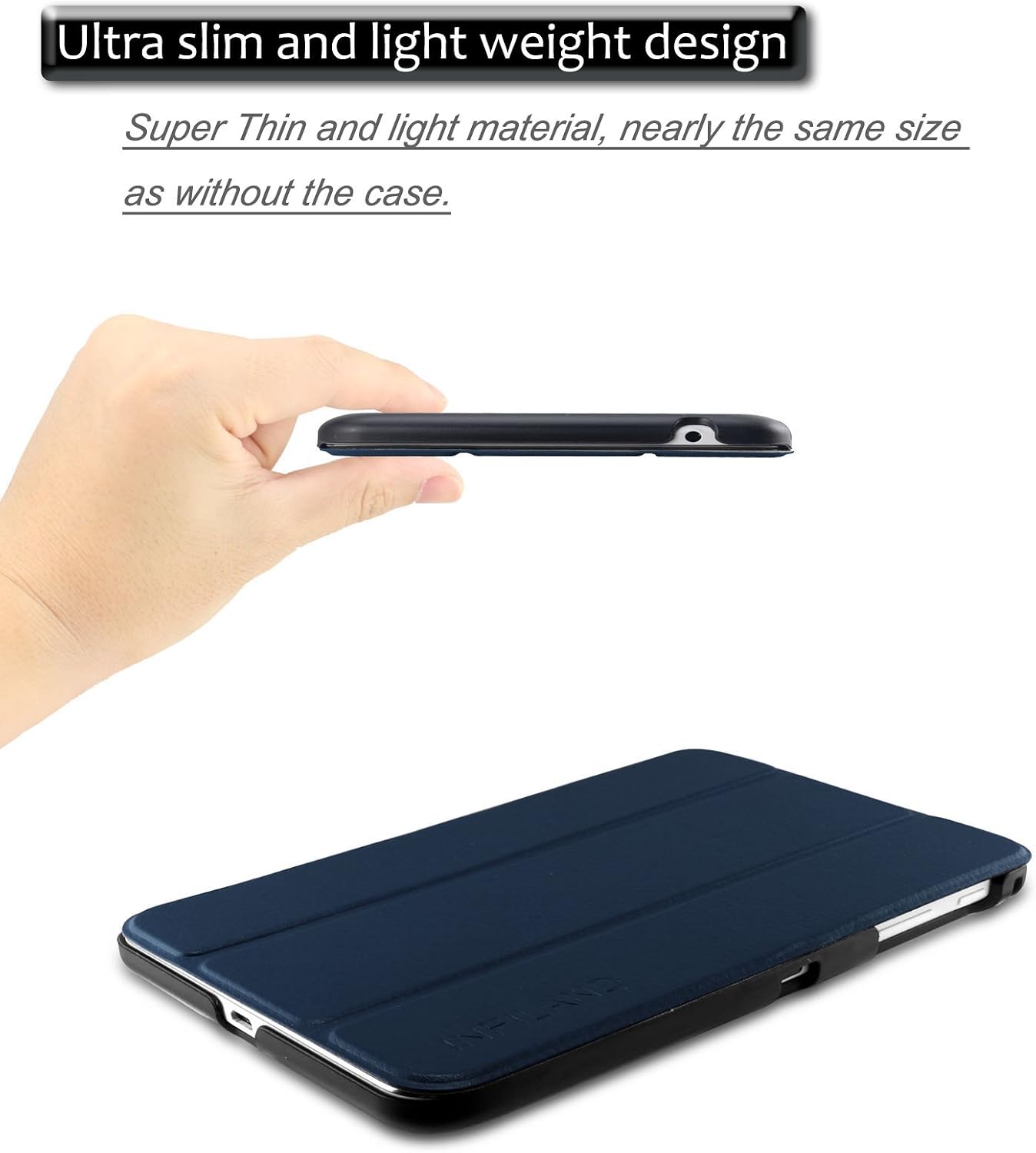 Infiland Samsung Galaxy Tab 4 7 inch Shell case, Ultra Slim Tri-Fold Case Cover for Samsung Galaxy Tab 4 7.0 / Galaxy Tab 4 Nook 7-Inch Tablet (Galaxy Tab 4 7.0 Slim Shell, Navy)