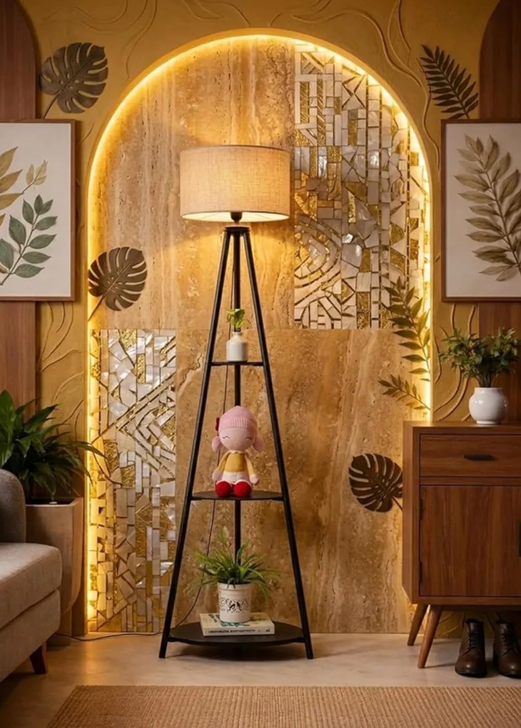 Metal Floor Lamp with 3 Shelves (Jute) Stylish Standing Lamp for Living Room, Bedroom and Office Decoration Home Decor(1)-image-33