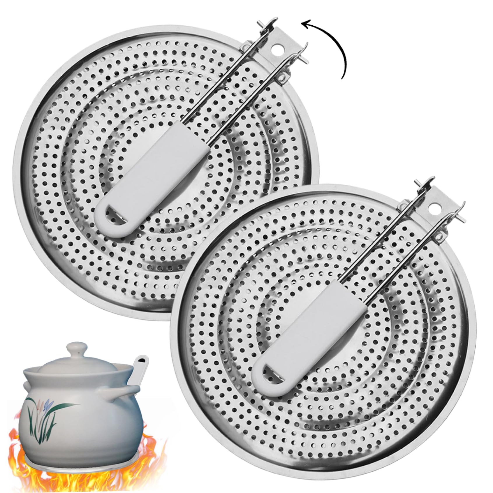 Wedhapy Flame Tamer for Gas Stove Heat Diffuser for Gas Stove 2Pcs 8in Dual Layer Heat Diffuser Plate with Foldable PP Handle Stainless Steel Flame Tamer