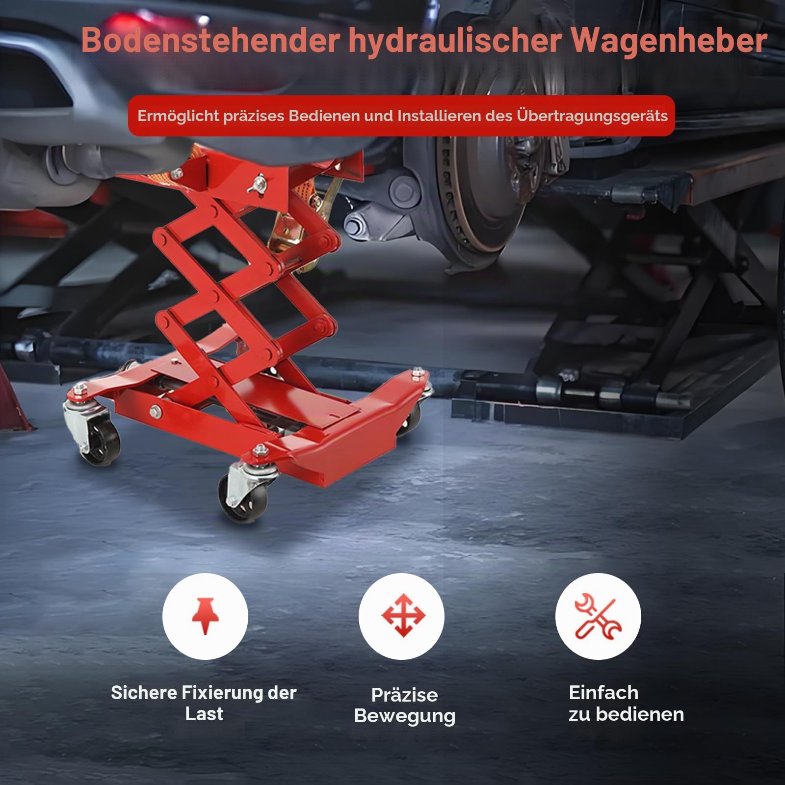 Bodenlaufende Schwerer Getriebeheber 200 kg mechanische Scherenhebebühne mit Rollen und festem Ratschenriemen, Differential-Universalwellenreparaturwerkzeug für die mechanische Wartung verwendet