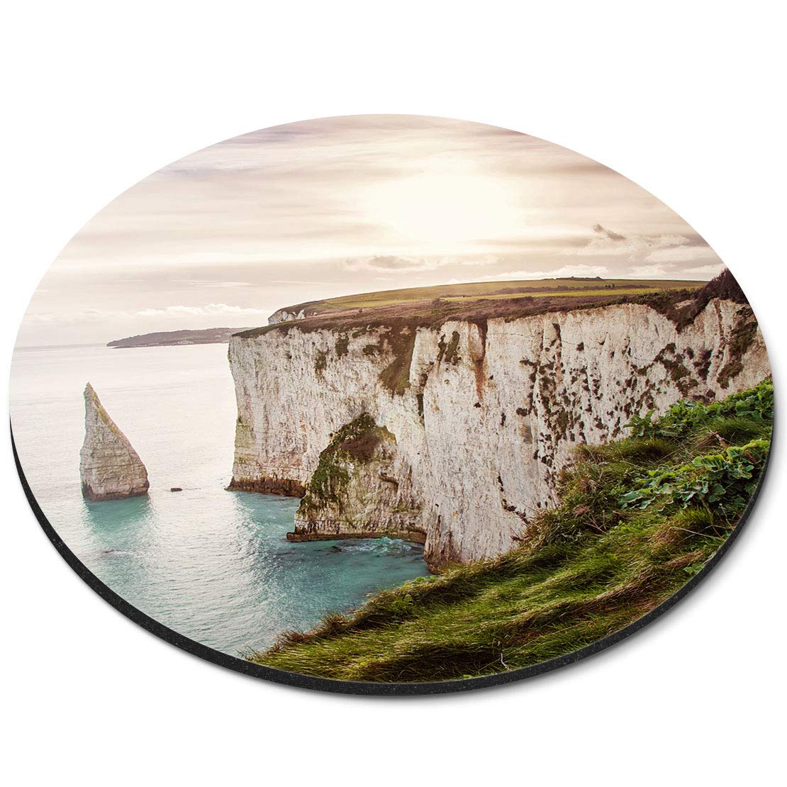 Old Harry Rocks Isle of Purbeck Dorset - Flexible Round 5mm Rubber Mouse Mat Pad Office Home Novelty Printed Desk Accessory 16123