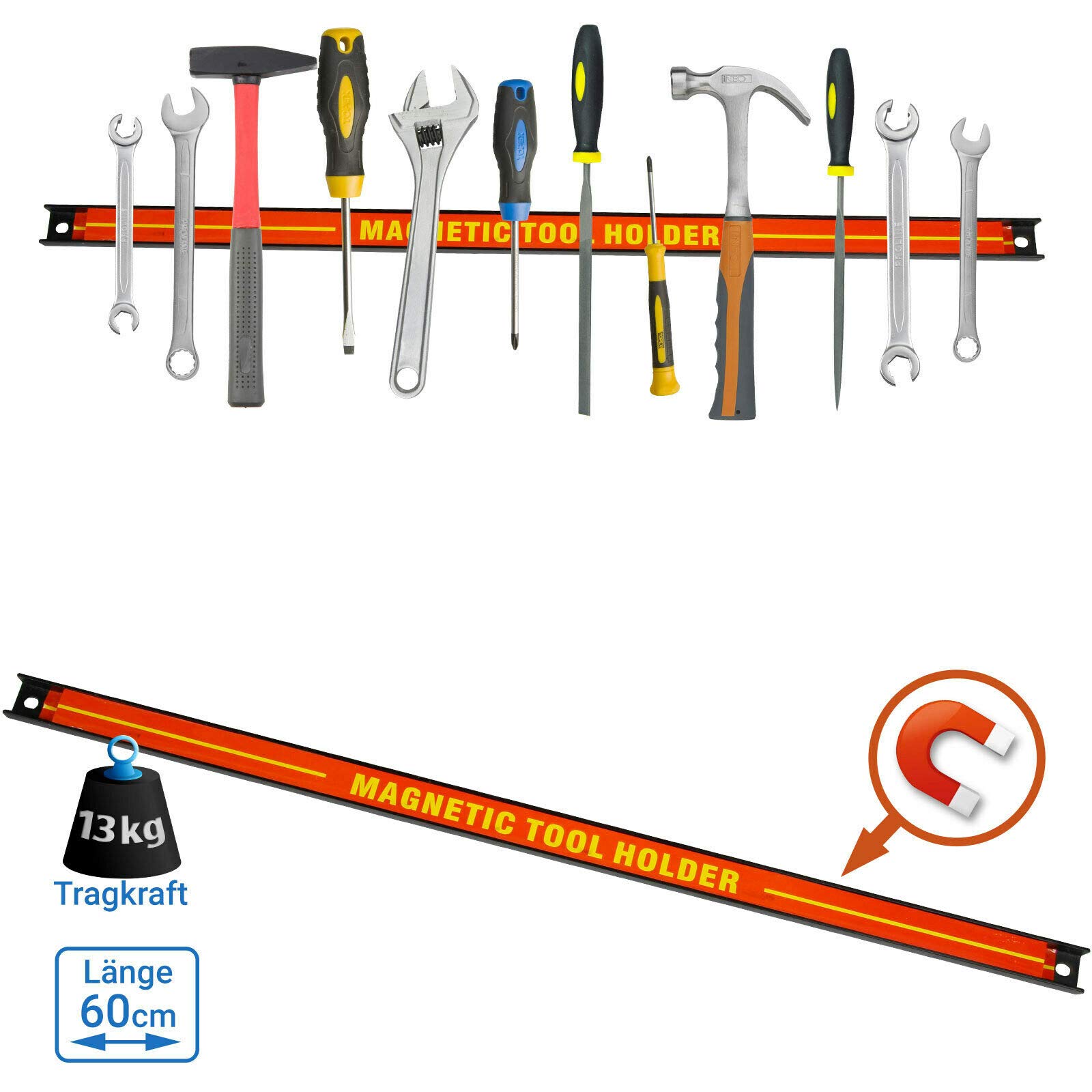 Sellnet - Set di 2 barre magnetiche per attrezzi da 60 cm, supporto magnetico per parete