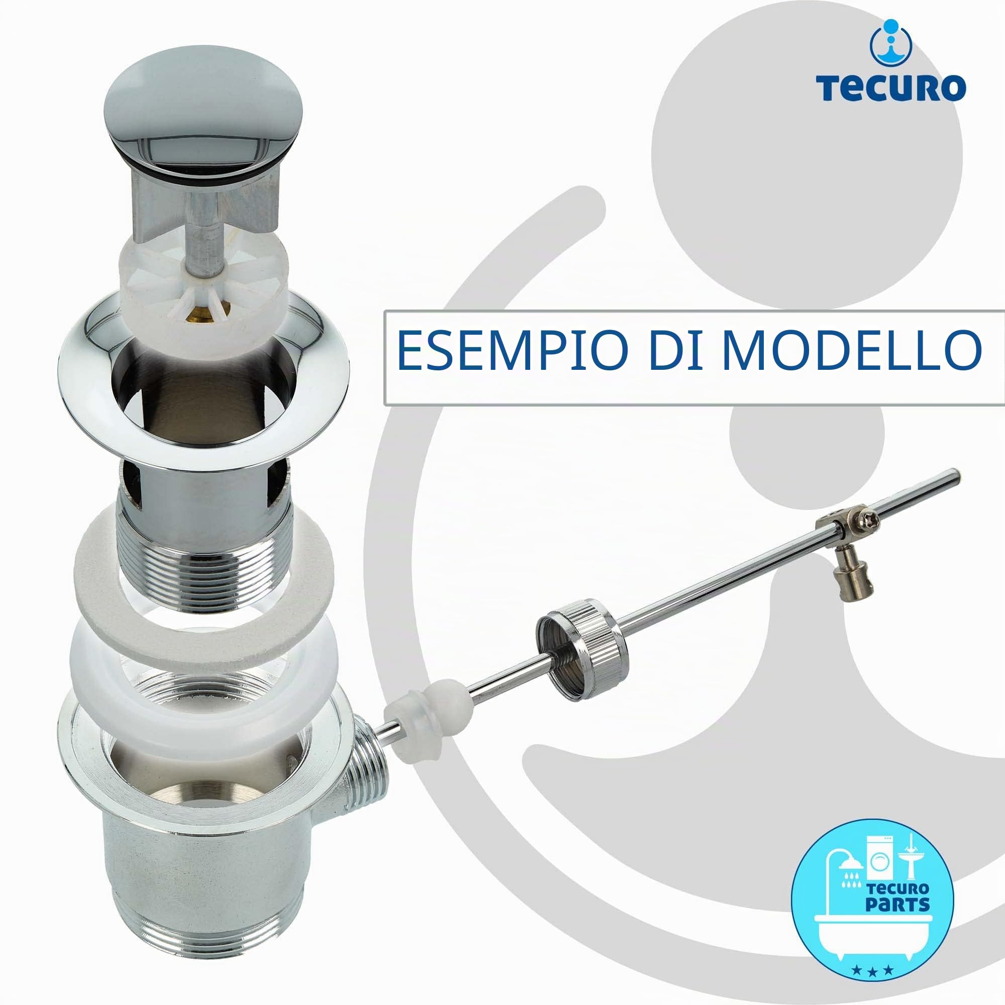tecuro - Piletta di scarico eccentrica, bianco (RAL 9016) per lavabo