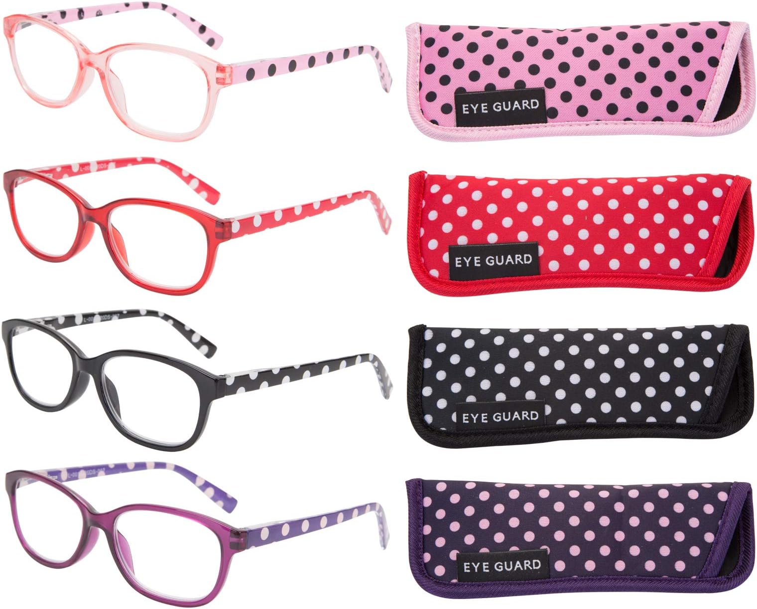 EYEGUARD4 Pairs Reading Glasses with Spring Hinge, Polka Dots Pattern Design Readers for Women(4 Color,+2.75 Magnification)