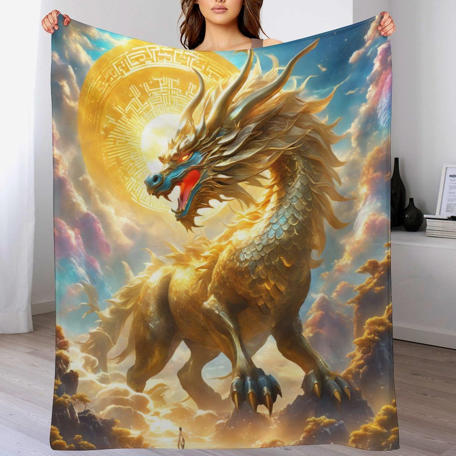 Couverture pour enfants et adultes motif dragon en flannel lavable de 140x180cm