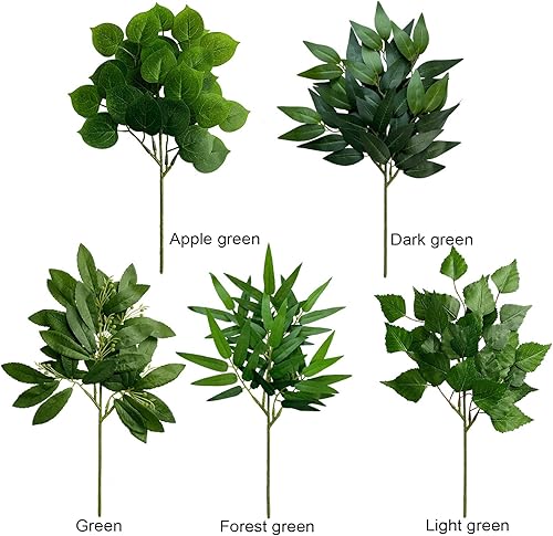 Miniatura 5 de 6 piezas de hojas de manzana artificiales, tallos largos, 14.7 hojas de eucalipto, ramas verdes sintéticas para arreglos florales, ramos de florero,