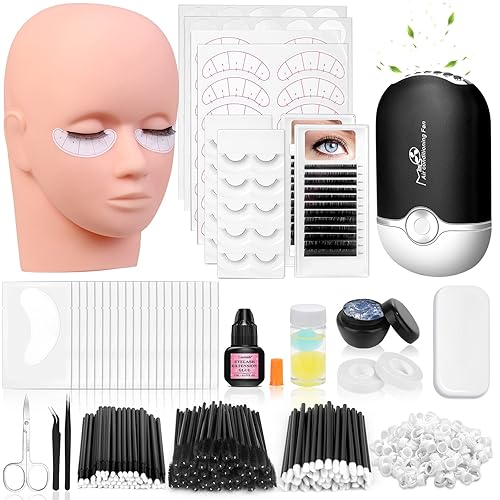 Kit de extensión de pestañas, 442 piezas de suministros de extensión de pestañas con cabeza de maniquí de pestañas, kit de pestañas individual,