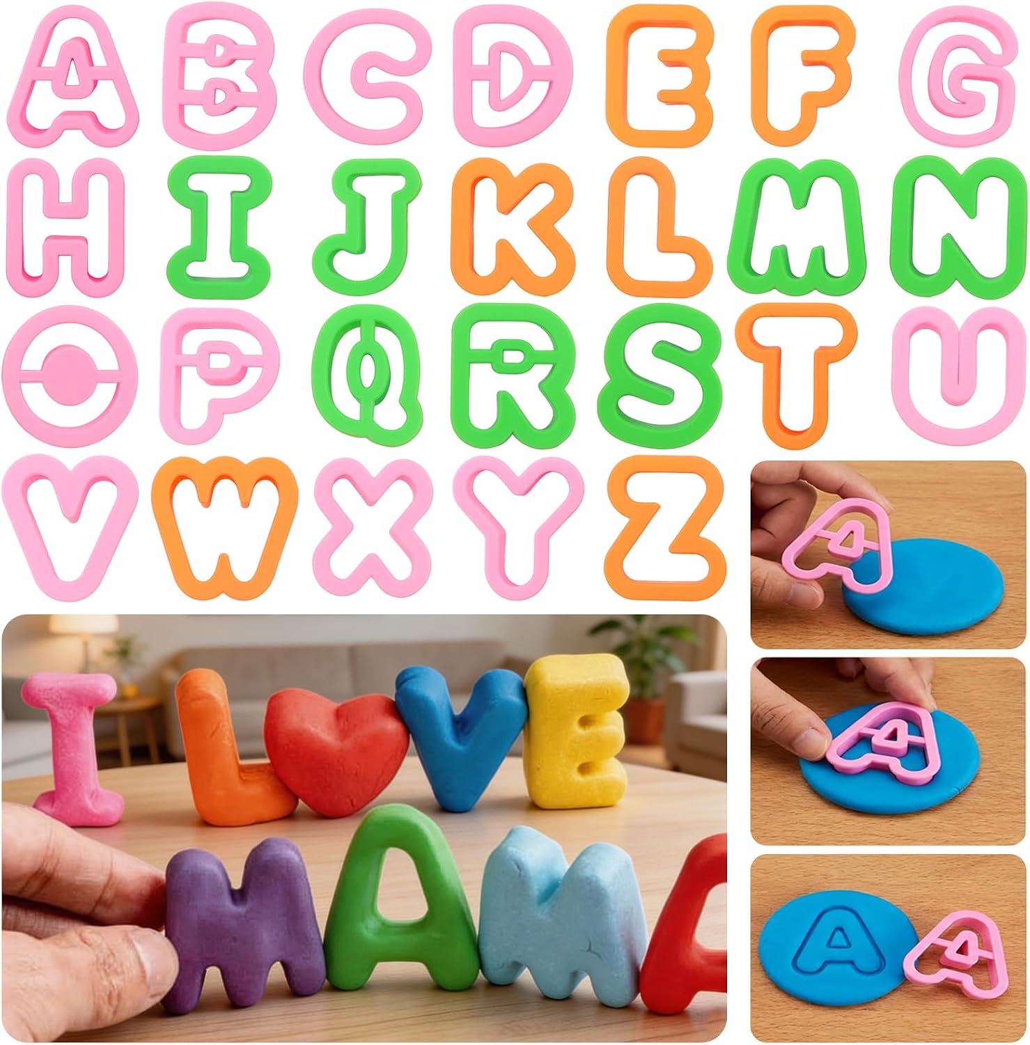 41PCS Alphabet Playdough Cutters, Letter Cookie Cutters,Colorful