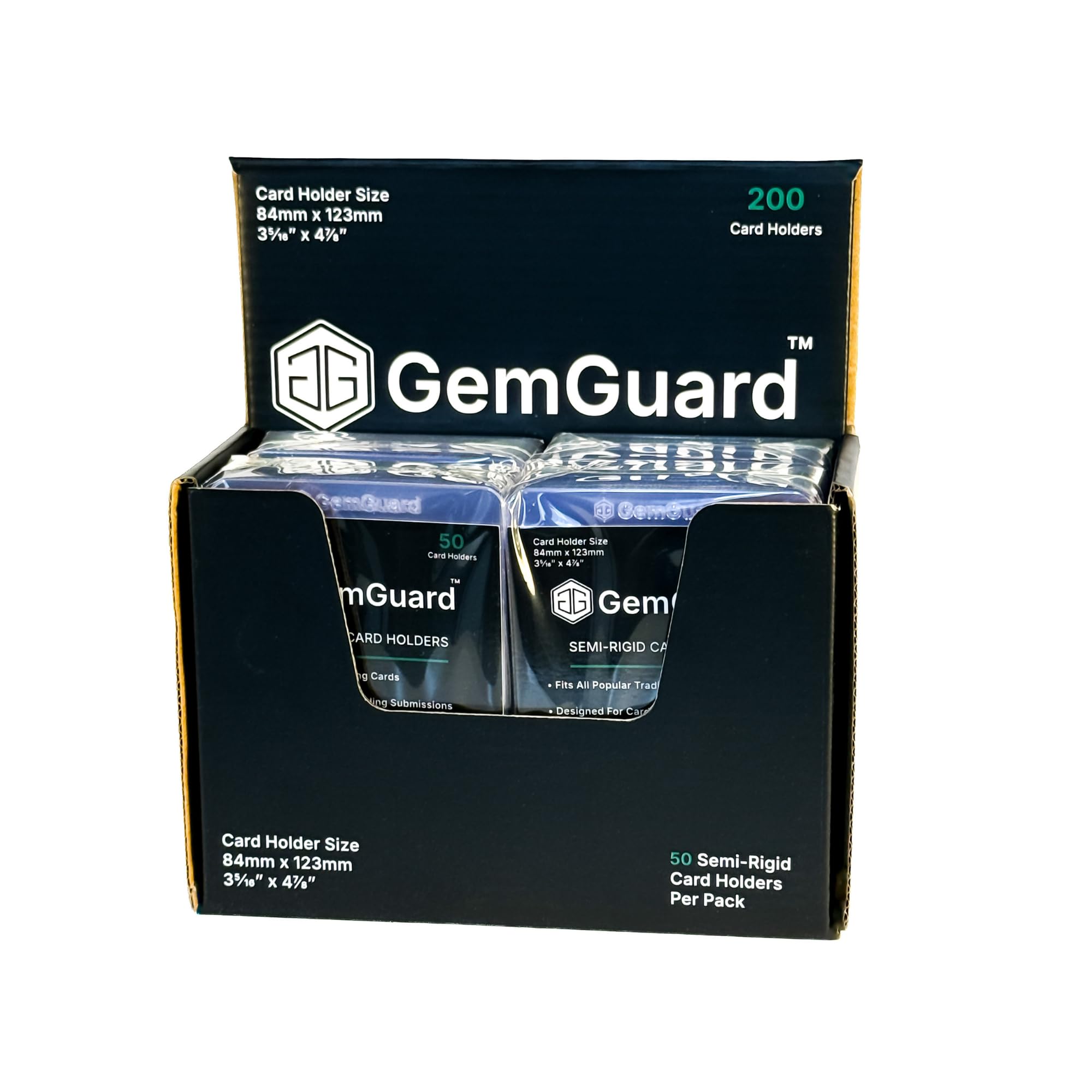 GemGuard 200 Pack Semi-Rigid Card Holders Sleeves for Sports & Trading Card Grading Submissions Compatible with PSA, BGS, CGC & SGC