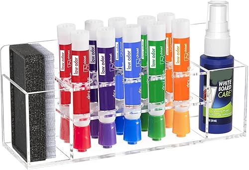 HBlife Soporte acrílico para marcadores de borrado en seco, soporte de pared, 10 ranuras para pizarra blanca, para oficina, escuela y hogar,