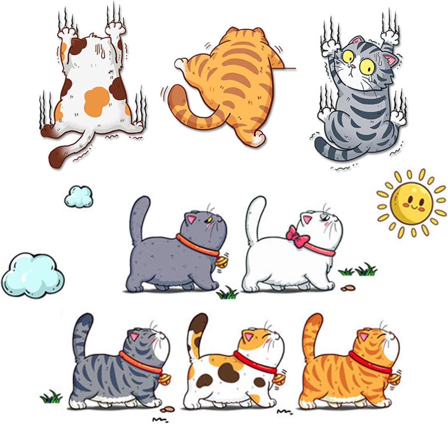 2 Set 8 Pcs Scratch Cat Decals for Cars，Cute Cat Car Stickers and Decals，Cat Bumper Stickers Funny，Window Decals for Vehicles，Auto Decals Stickers (Middle)