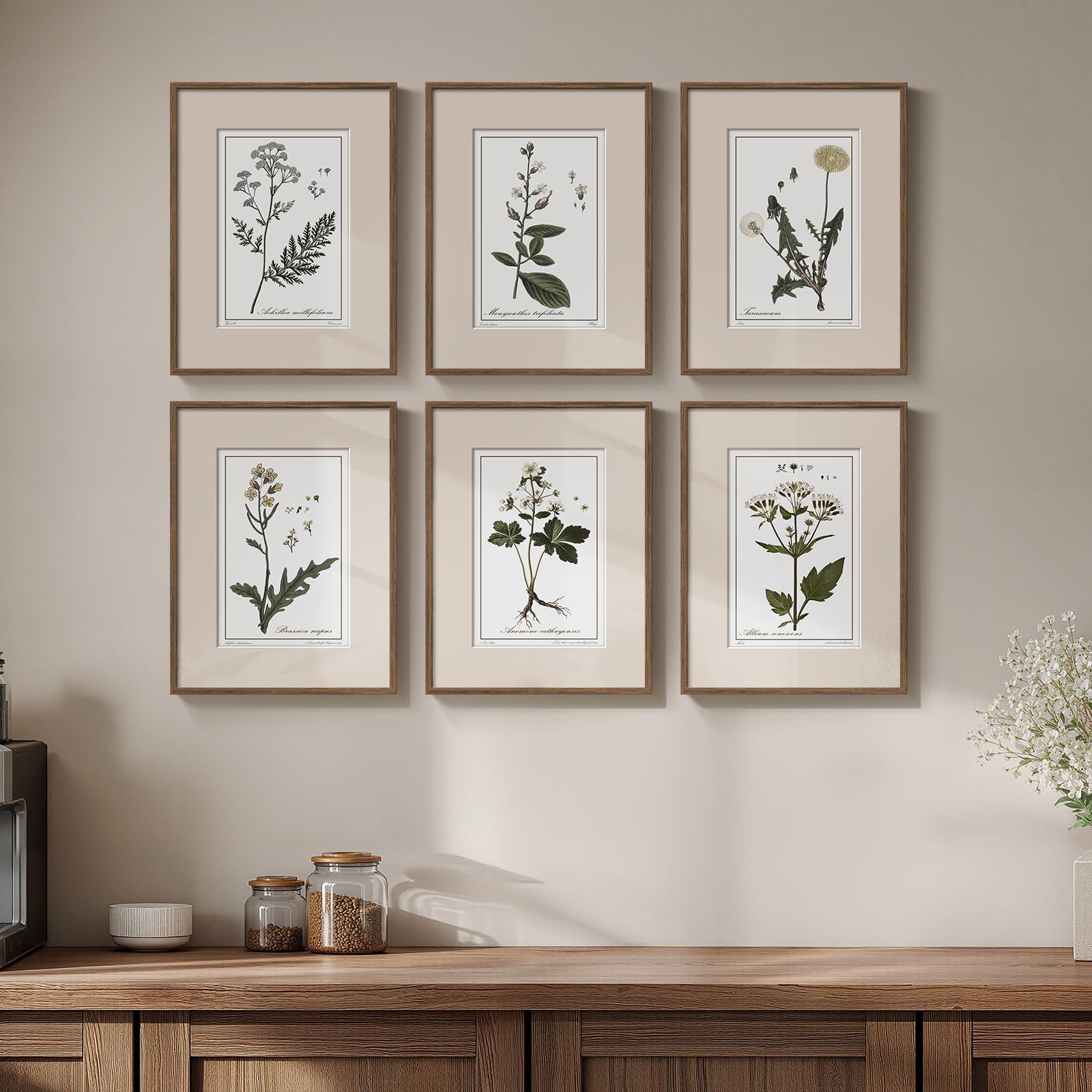 Framed Vintage Botanical Wall Art for Living Room 6 Piece Rustic Floral Canvas Painting Prints Artwork for Kitchen