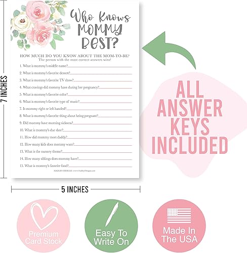 Miniatura 5 de Juegos florales de baby shower para niñas  2 juegos de doble cara, 25 Who Knows Mommy Best Baby Shower juego para jugar, 25 tarjetas de predicción y