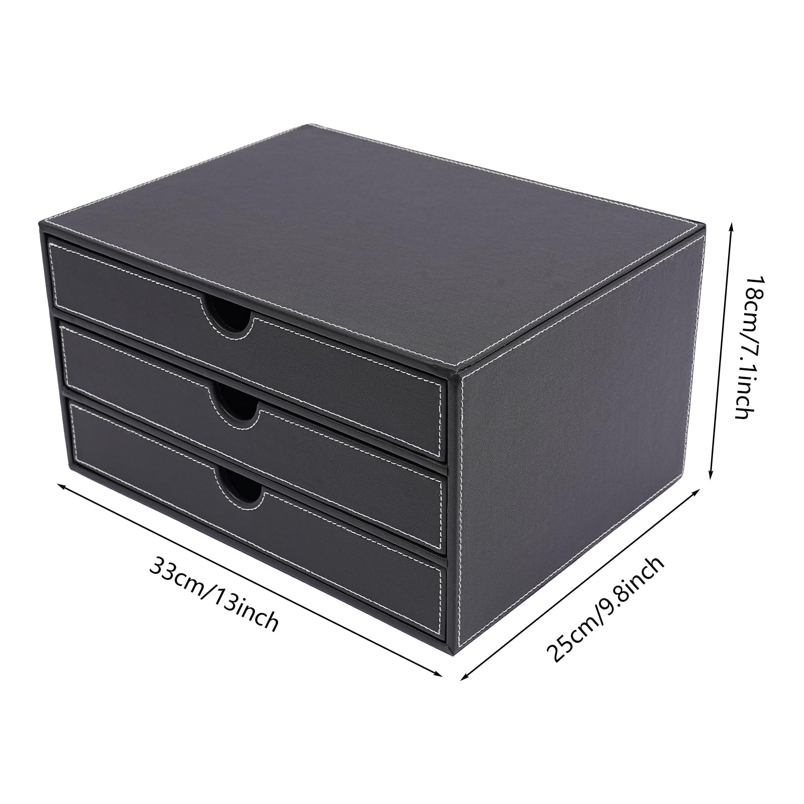 Scatola di archiviazione per documenti in pelle PU a 3 livelli per ufficio domestico Porta documenti A4 con cassetti Sistema di archiviazione nero per spazio di lavoro