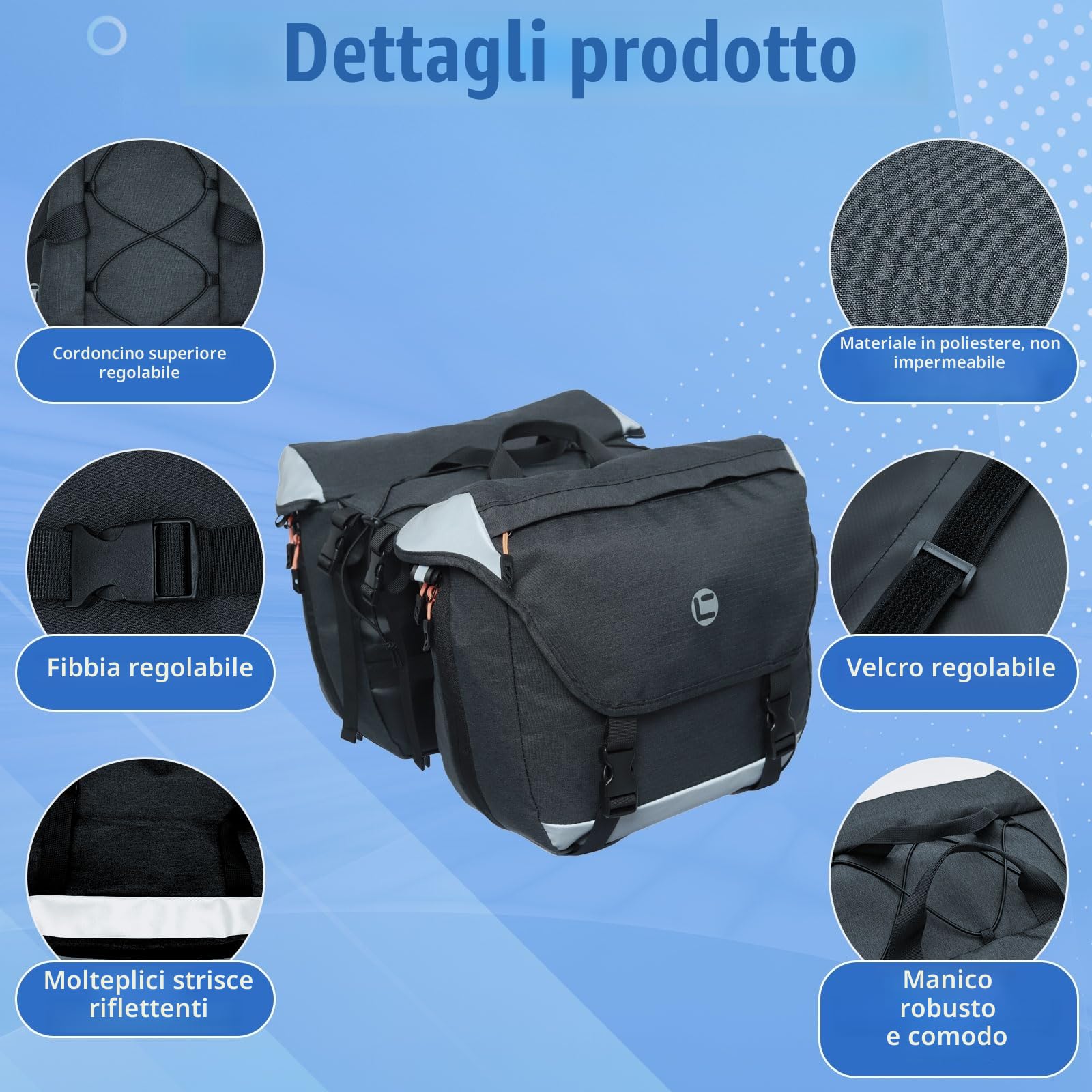 35L Doppia Borsa per Portapacchi Bicicletta, Impermeabile, Riflettente con Copertura Anti-Pioggia per Viaggi All'aperto