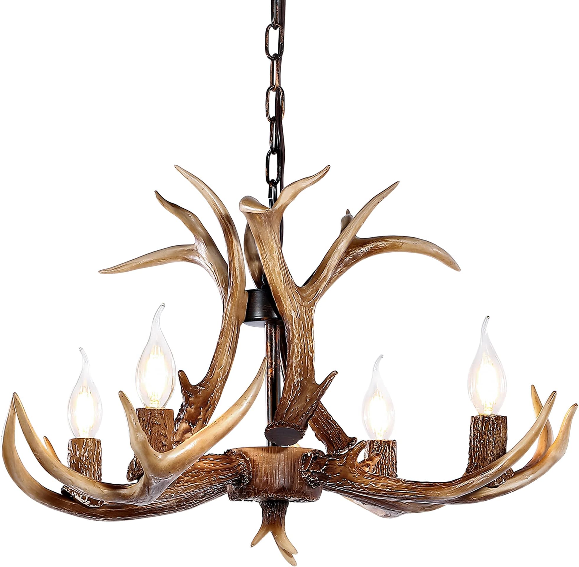 OLHAPZP Antler Chandelier Lighting Deer Lamp Vintage Rustic Farmhouse Chandelier Light Fixture for Dining Room Kitchen Island Bedroom Entryway Foyer(4 Lights, Brown)