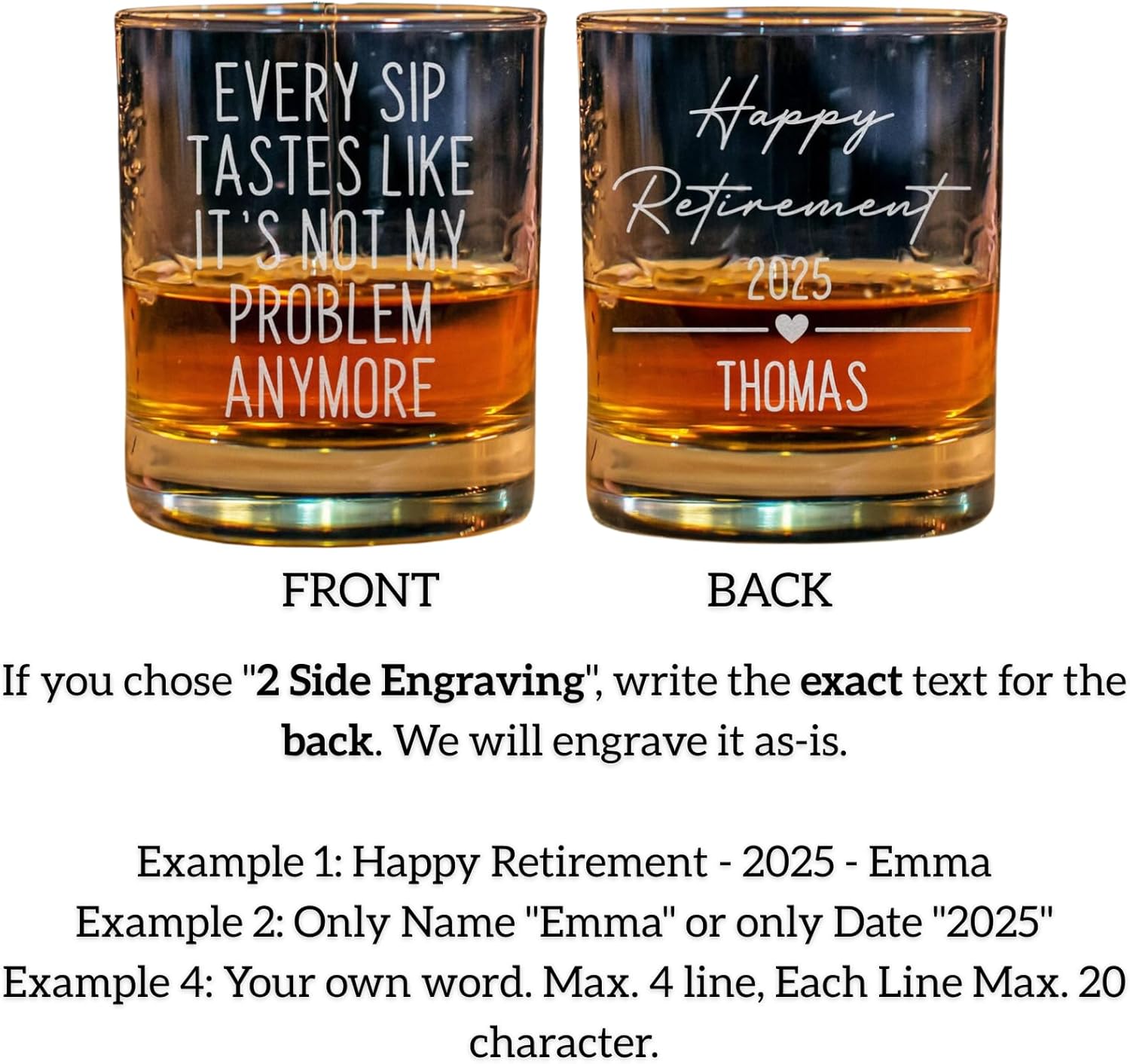 Every Sip Tastes Like It's Not My Problem 11 oz Whiskey Glass, Laser Engraved Rocks Glass, Lead-Free Whiskey Lover Gift, Custom Retirement Gifts - Image 8