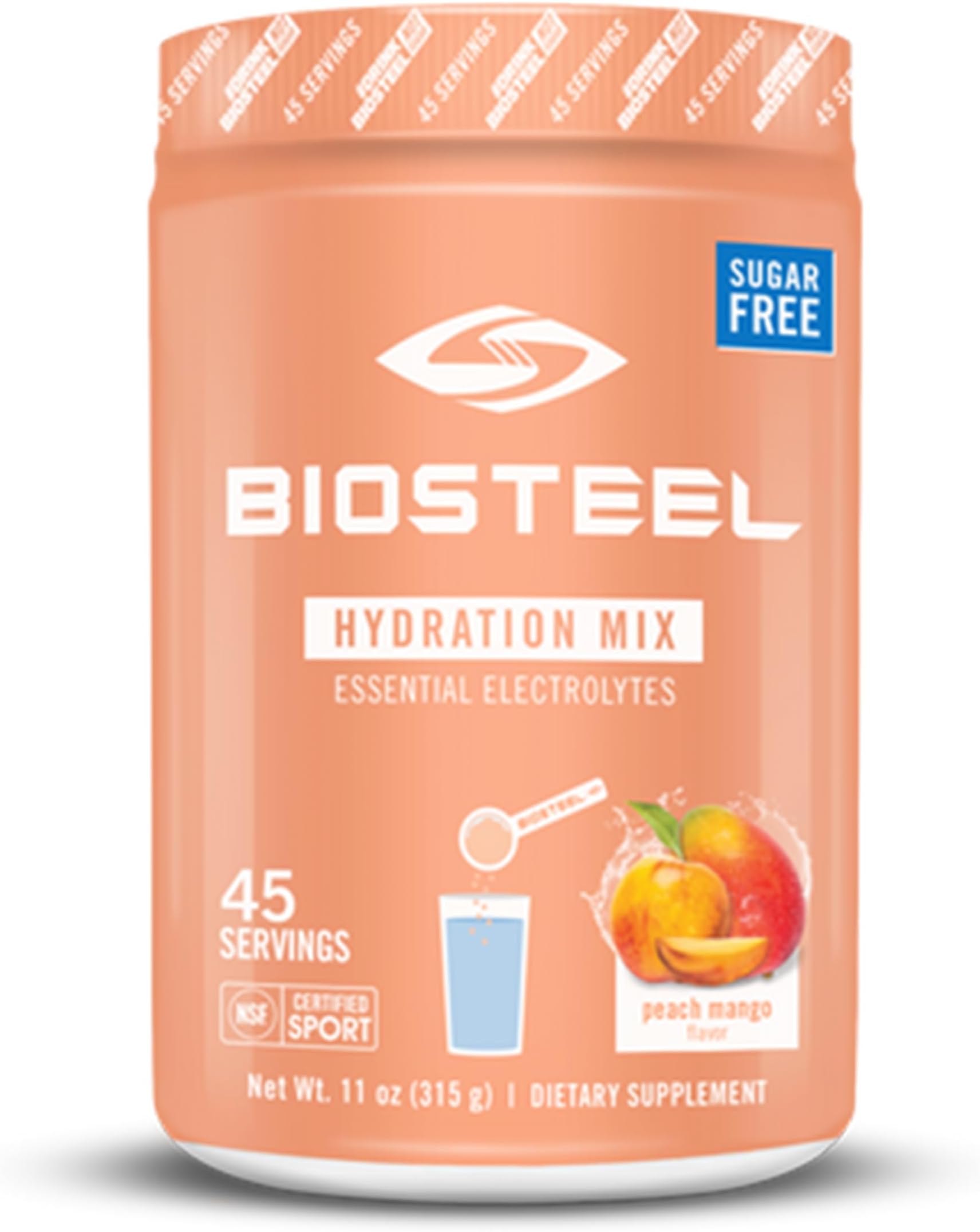 BioSteel Zero Sugar Hydration Mix, Great Tasting Hydration with 5 Essential Electrolytes, Peach Mango, 45 Servings per Tub