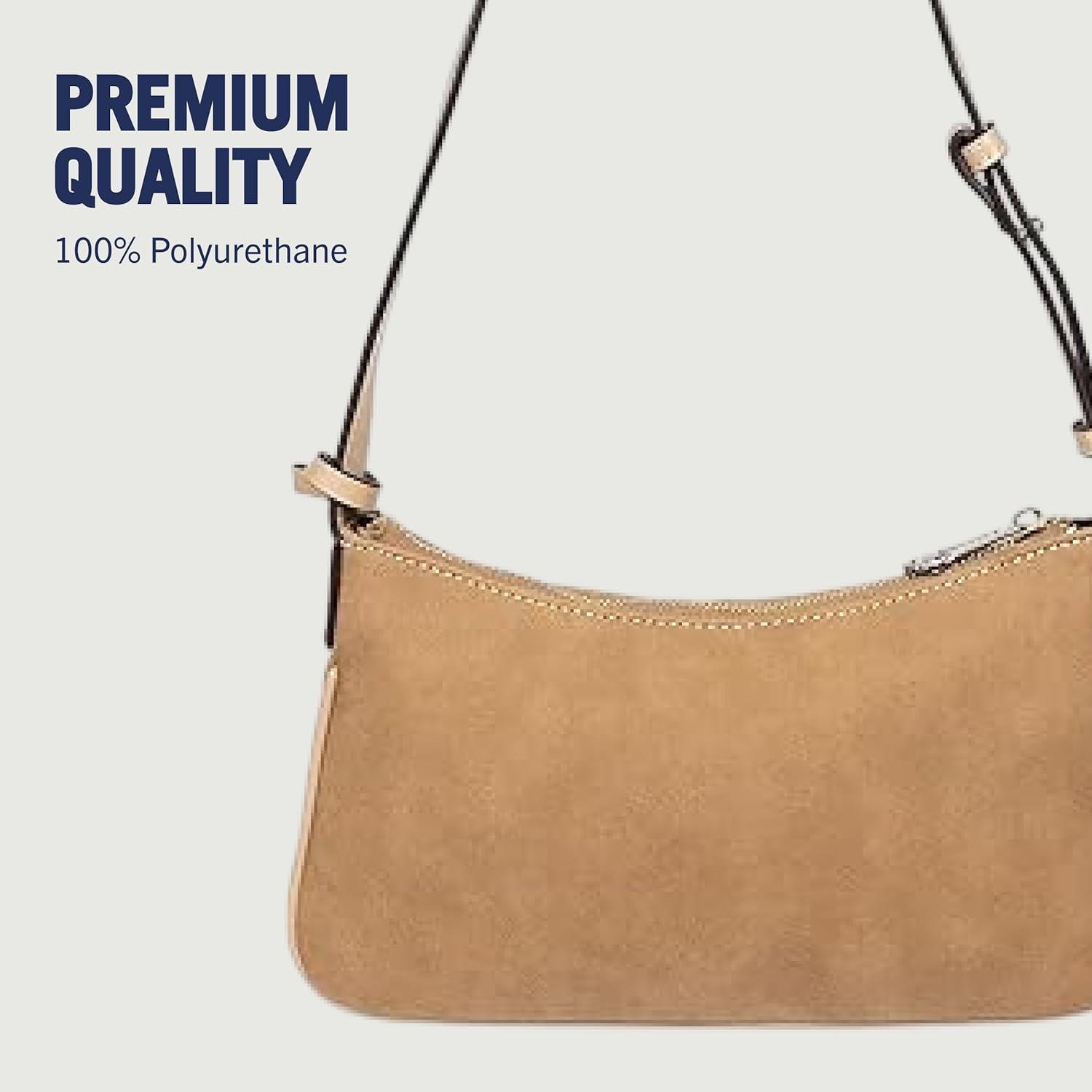 True Religion Shoulder Bag, Logo Plaque Suede Purse with Adjustable Strap, Compact Silhouette and Gold Hardware, Camel - Image 5