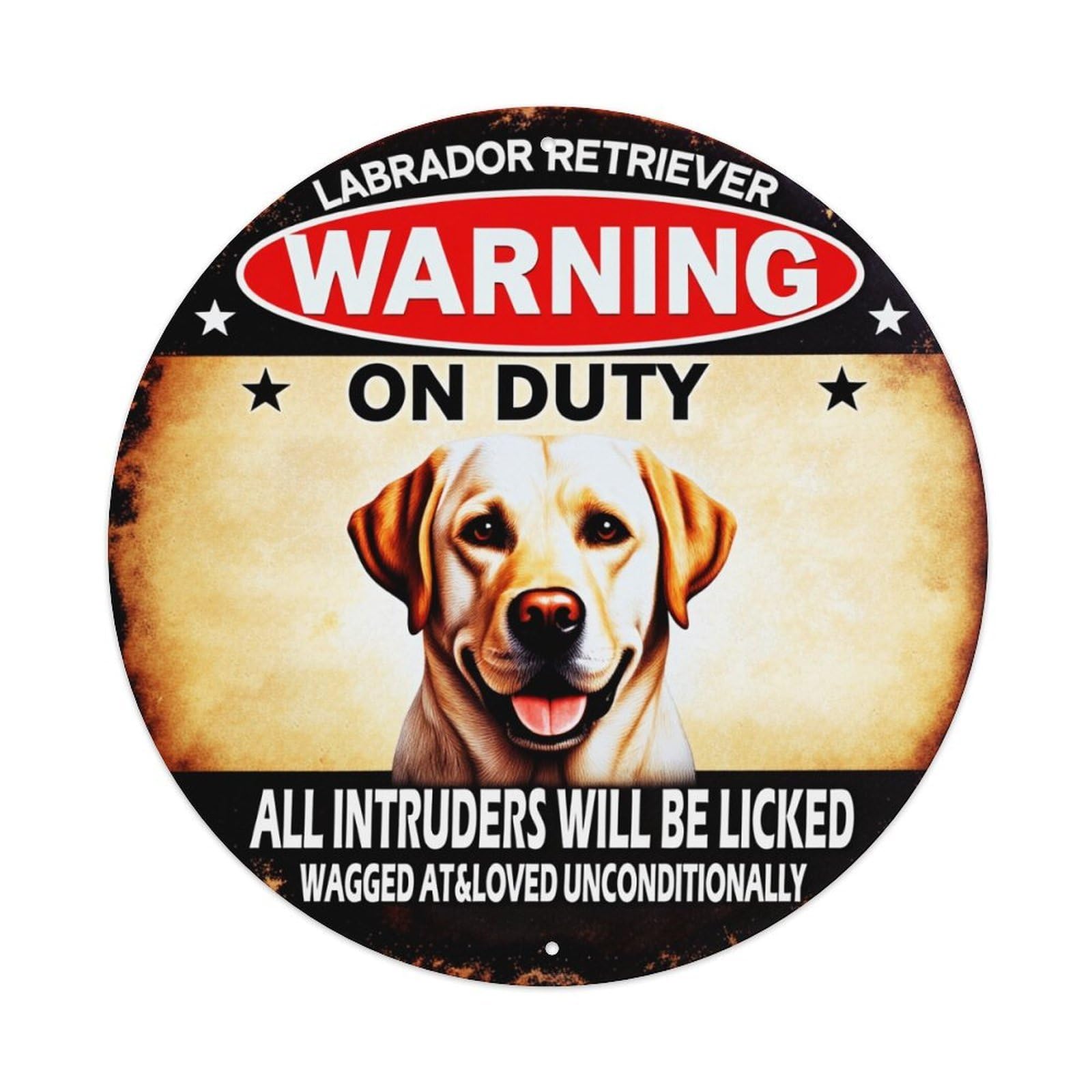 Labrador Retriever Warning Sign Pattern Round Tin Sign Vintage Metal Poster, Home Bar Garage Man Cave Cafe Indoor & Outdoor Wall Decoration 8x8Inches