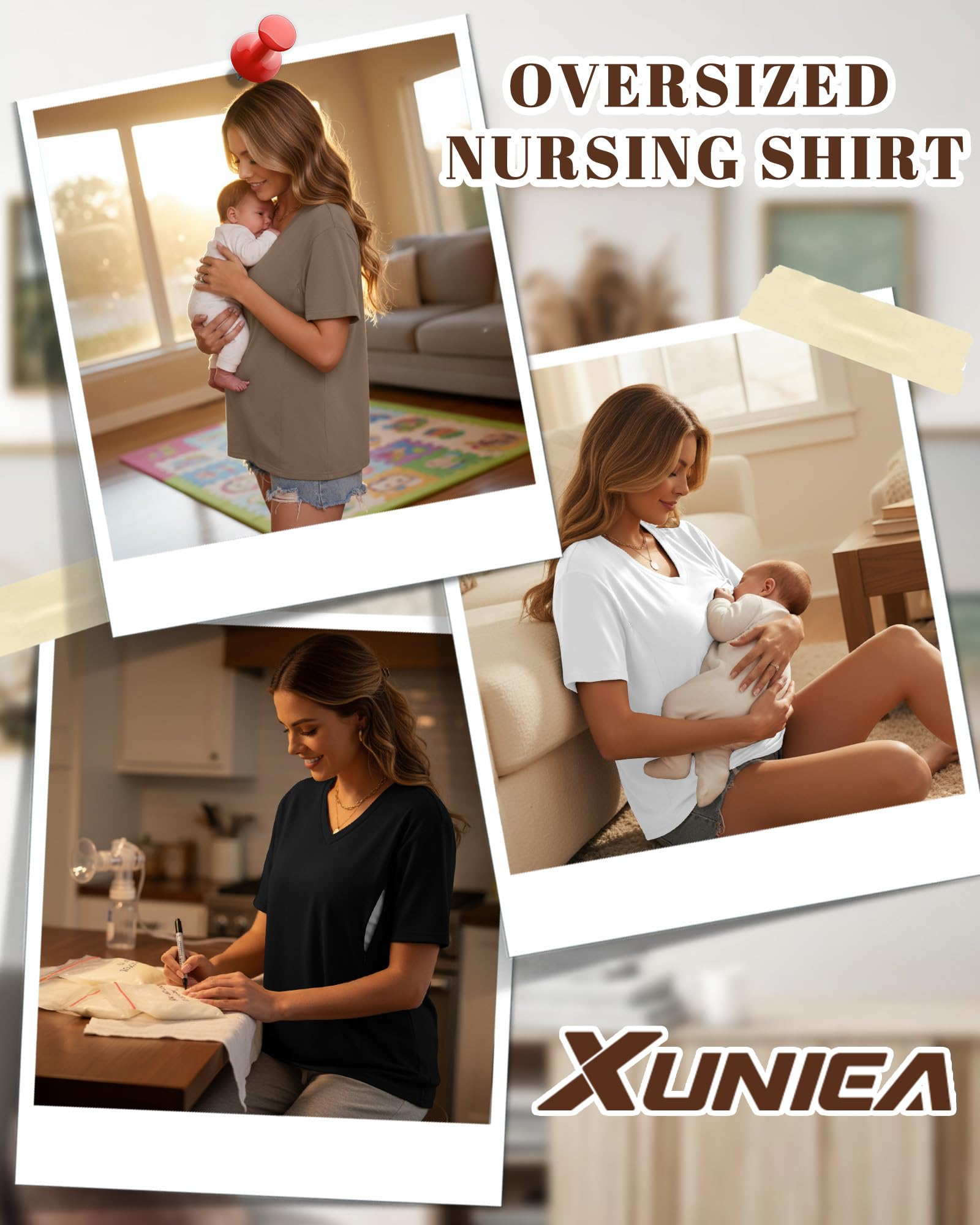 Xuniea 3er-Pack Stillshirts in Übergröße für Damen mit Verdeckten Reißverschlüssen, Lockere Passform, Kurzarm, Umstandsmode
